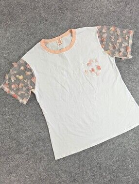 The‎ Magic Box White Tee with Peach Trim & Sheer Sleeves Disney Mickey Womens XL